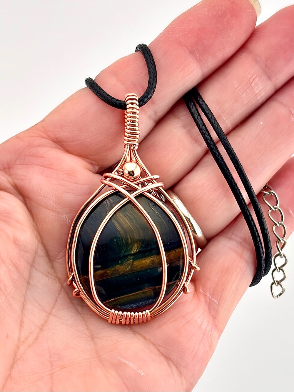 HANDMADE Blue Tiger’s Eye Copper Unisex Pendant Necklace, Handmade Jewelry Gift